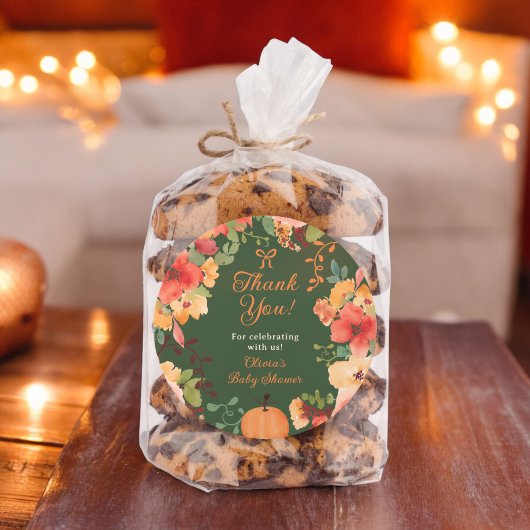 Sticker Rond Fall Bow Boho citrouille floral merci baby shower