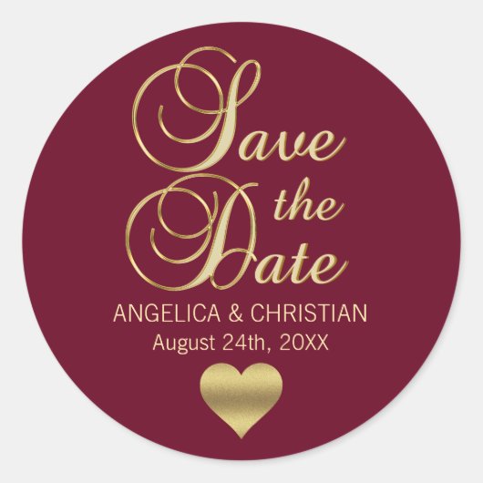 Sticker Rond Fall Burgundy Marsala Gold SAVE THE DATE Mariage (Devant)