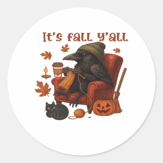 Sticker Rond Fall Crow - It’s Fall Y’all Art (Devant)