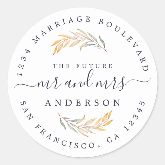 Sticker Rond Fall Foliage Future Mme Mariage Adresse de retour (Devant)