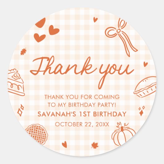 Sticker Rond Fall Hand Drawn A Little Cutie Pie 1st Birthday (Devant)