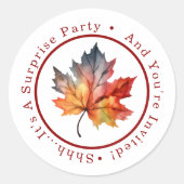 Sticker Rond Fall Leaves Shhh...C'est une fête surprise (Devant)