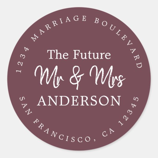 Sticker Rond Fall Love Future M. Mme Burgundy Retour Adresse (Devant)