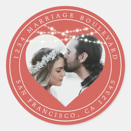 Sticker Rond Fall Love Rustic Lights Red Mariage Photo (Devant)