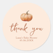 Sticker Rond Fall Plaid Un Peu Citrouille Baby shower Favoriser (Devant)