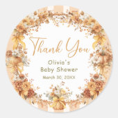 Sticker Rond Fall Pumpkin Floral Baby Shower Thank You (Devant)