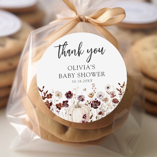 Sticker Rond Fall Pumpkin Wildflower Baby Shower