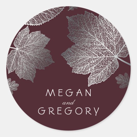 Sticker Rond Fall Silver et Mariage Feuille de Bourgogne (Devant)