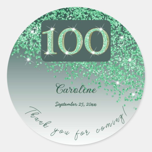 Sticker Rond Falling Green Parties scintillant, 100th Birthday (Devant)