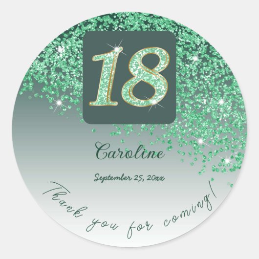 Sticker Rond Falling Green Parties scintillant, 18e anniversair (Devant)