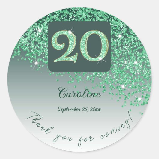 Sticker Rond Falling Green Parties scintillant, 20e anniversair (Devant)