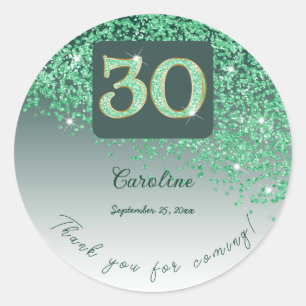 Sticker Rond Falling Green Parties scintillant, 30th Birthday M