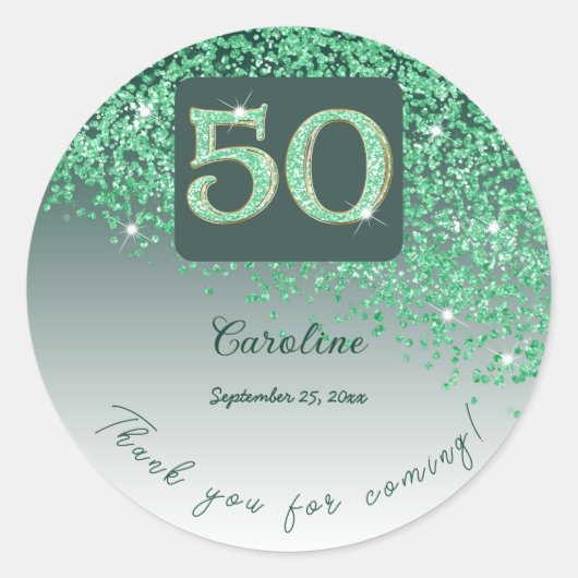 Sticker Rond Falling Green Parties scintillant, 50th Birthday M (Devant)