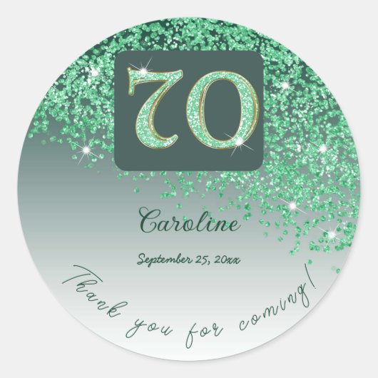Sticker Rond Falling Green Parties scintillant, 70e anniversair (Devant)