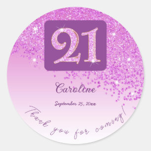 Sticker Rond Falling Pink Parties scintillant, 21e anniversaire