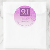 Sticker Rond Falling Pink Parties scintillant, 21e anniversaire (Sac)