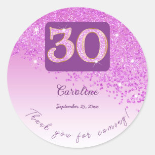 Sticker Rond Falling Pink Parties scintillant, 30e anniversaire