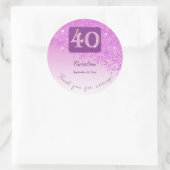 Sticker Rond Falling Pink Parties scintillant, 40e anniversaire (Sac)