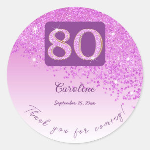 Sticker Rond Falling Pink Parties scintillant, 80e anniversaire