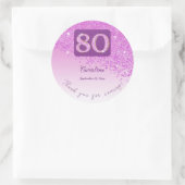 Sticker Rond Falling Pink Parties scintillant, 80e anniversaire (Sac)