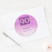 Sticker Rond Falling Pink Parties scintillant, 90e anniversaire (Enveloppe)