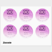 Sticker Rond Falling Pink Parties scintillant, 90e anniversaire (Feuille)