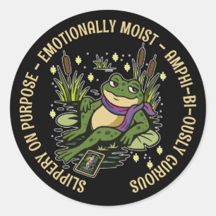 Sticker Rond Familier Grenouille : Glissant, Humide & Amphi-bi-