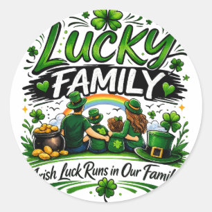 Sticker Rond Famille Chanceuse Irish Shamrock St Patrick’s Day