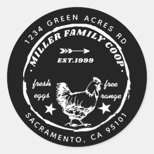 Sticker Rond famille coop hen oeufs frais retour adresse