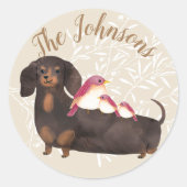 Sticker Rond Famille Dachshund et Birds (Devant)