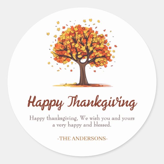 Sticker Rond Famille de Bon thanksgiving Floral Tree d'automne (Devant)