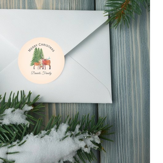 Sticker Rond Famille de cerfs de Noël personnalisée