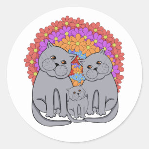 Sticker Rond Famille de chats.
