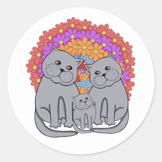 Sticker Rond Famille de chats. (Devant)