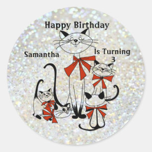 Sticker Rond Famille de chats d'anniversaire heure
