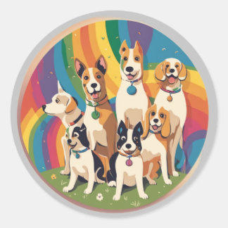 Sticker Rond Famille de chiens mignons