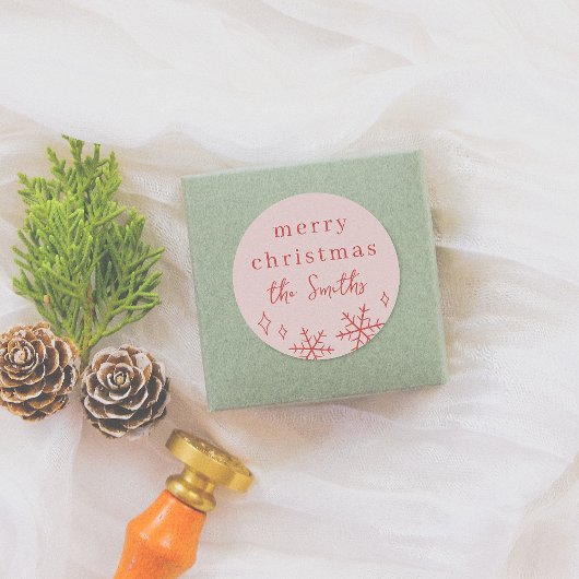 Sticker Rond Famille de flocon de neige rose et rouge