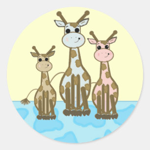 Sticker Rond Famille de girafes de dessin animé mignonne