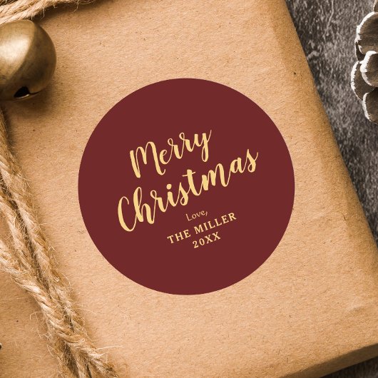 Sticker Rond Famille de Noël Elegant Rouge Joyeux