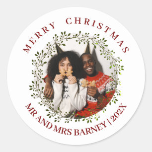 Sticker Rond Famille de Noël florale simple et élégante 1 Photo