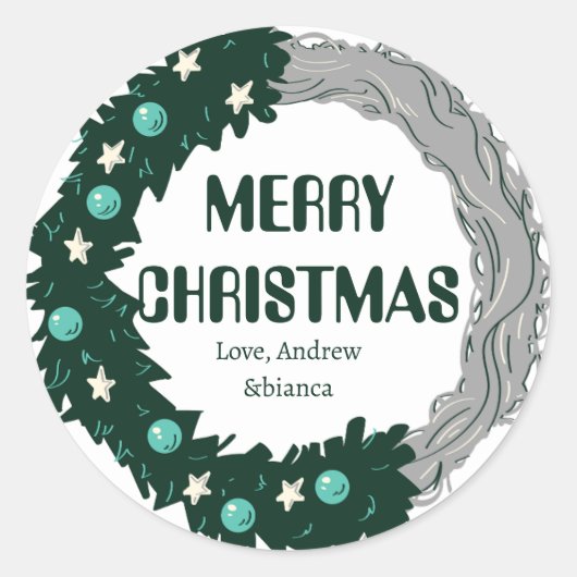 Sticker Rond famille de noël vert simple et élégant (Devant)