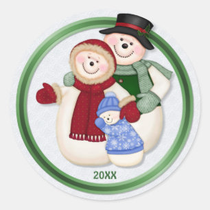 Sticker Rond Famille de Snowman givré - Bleu