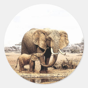 Sticker Rond Famille des éléphants