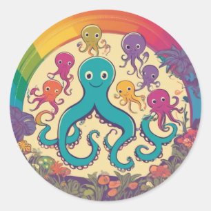 Sticker Rond Famille d'Octopus