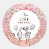 Sticker Rond Famille d'oies soyeux rose & bow 1er anniversaire (Devant)