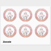 Sticker Rond Famille d'oies soyeux rose & bow 1er anniversaire (Feuille)