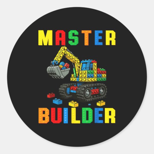 Sticker Rond Famille drôle Master Builder Construction Briques (Devant)