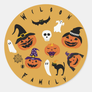 Sticker Rond Famille Halloween de Jack-o'-lantern
