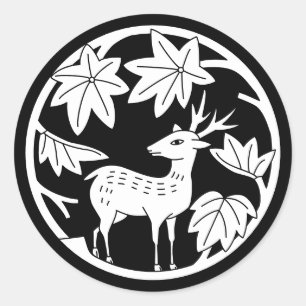 Sticker Rond Famille japonaise Crest-érable japonais et cerf