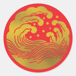 Sticker Rond Famille Japonaise Crest-Wave